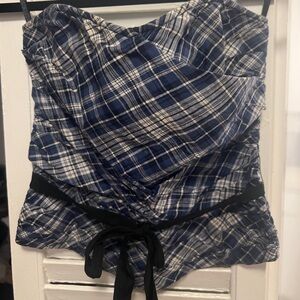 Blue Plaid Bustier Top W/Ribbon Sash - Tres Chic but Preppy
